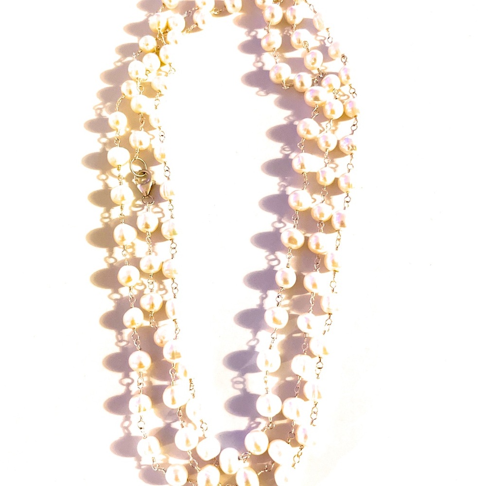 Woman’s Beautiful Sterling Silver 50’Long Double Strand Fresh Water Pearls 7-8mm